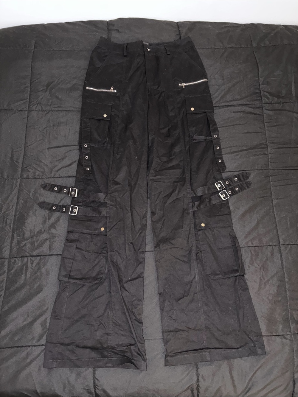 Black Cargo Buckle Pants - Streetwear Utility Style